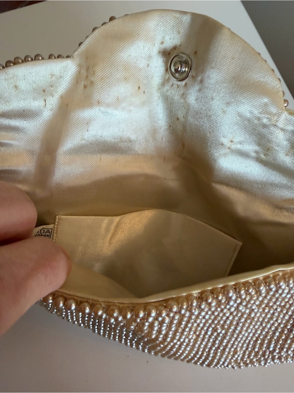 BEAUTIFUL Pearl-Embellished Champagne Clutch - Women's Evening Bag VINTAGE - Picture 4 of 9